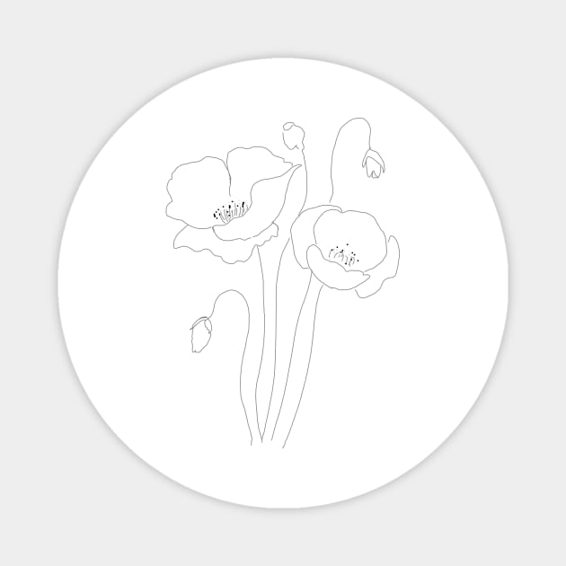 poppies line drawing 2 Magnet by colorandcolor